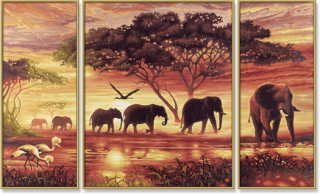Afrika - slonia karavána (80 x 50 cm)